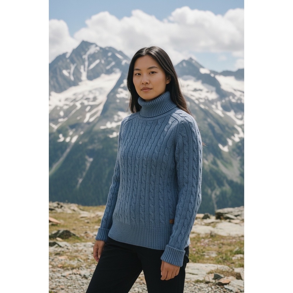 GANT Cable Knit Turtleneck Sweater Lambswool Cashmere Silk‎ Blue Women's XS